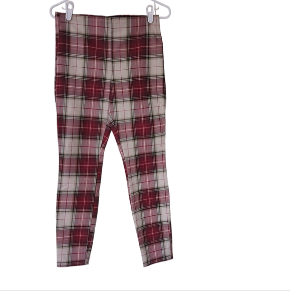 H & M Stretch Plaid Retro Pants 6 Red - Picture 7 of 14